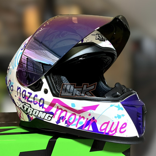 Casco Para Moto Xtrong Blanco Rosa Grafiti Certificado Integ
