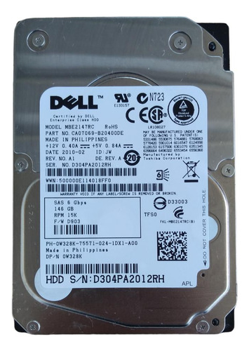 Hd Dell Sas 146gb Mbe2147rc P/n Ca0t069-b2040qde (semi-novo) (Recondicionado)