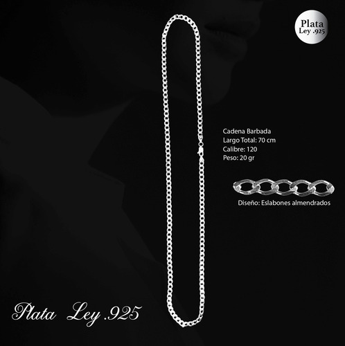 Cadena Dije Plata Fina 925 Gruesa Cubana Barbada Para Hombre 70 Cm De Largo 4 Mm Calibre 120 Collar Ideal Para Regalar En Ocasiones Especiales Como Cumpleaños Momentos Especiales