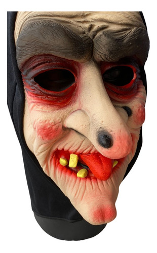 Máscara Bruxa Com Língua Para Fora Nariguda Terror Fantasia 