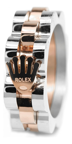 Anillo Acero Inoxidable Rolex Corona Oro Laminado Rosa