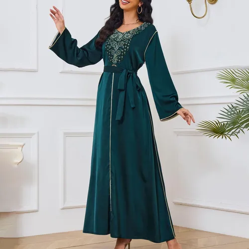 T Moda Mujer Ropa Árabe Casual Estampada Escote En V L 7003