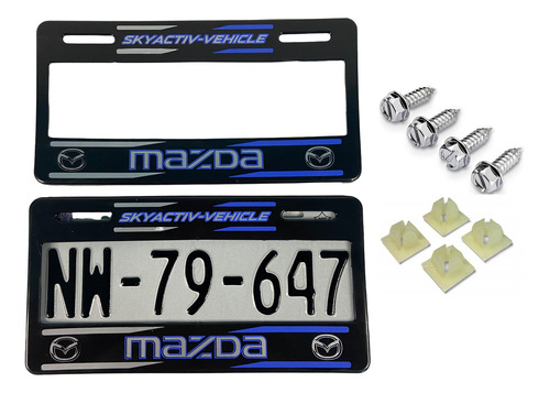 Par De Marcos Portaplacas Mazda Skyactiv Azul Con Tornillos