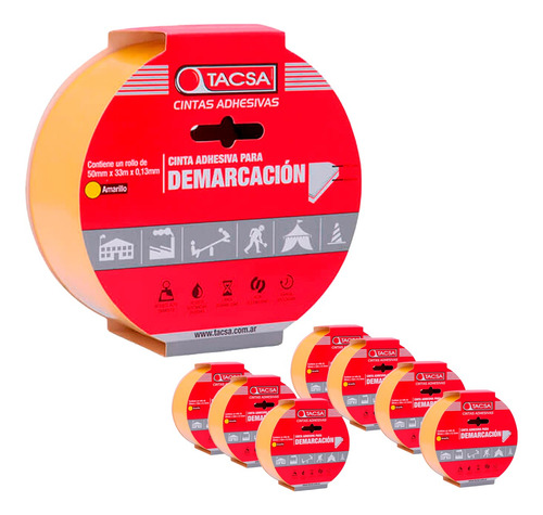 Pack X8 Cinta Demarcacion Señalizacion Piso 50mm X 30mts 3m