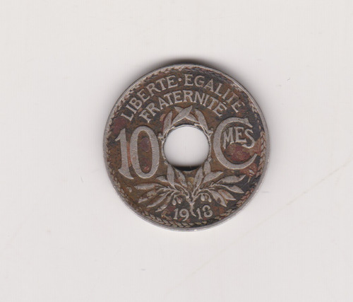 Moneda Francia 10 Centimes Año 1918 Muy Buena Sucia