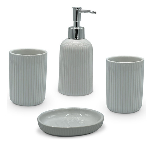 Set Baño 4p Blanco Cerámica Dispenser Jabonera Vaso Cepillo