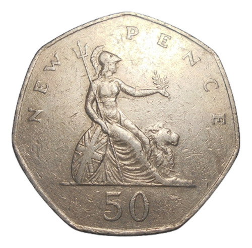 Gran Bretaña Fifty 50 New Pence 1980 Media Libra - Km#913 