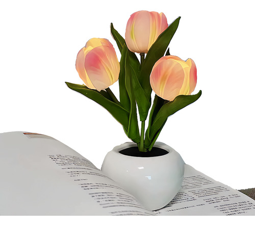 Lámpara Escritorio Diseño De Tulipanes Artificial Con Maceta
