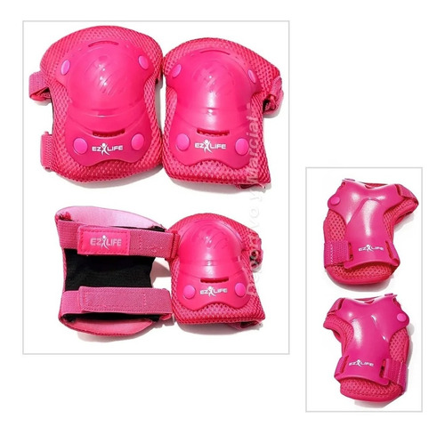 Set Protecciones Rollers Patin Skate Bici Ezlife Rosa En3x