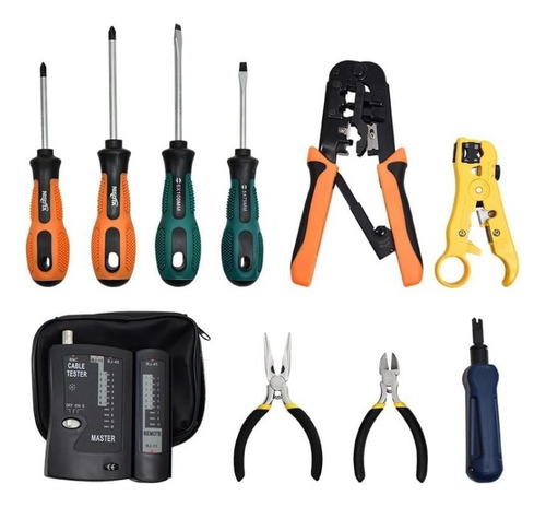 Kit De 10 Herramientas Para Redes Con Bolso, Tester, Pinzas