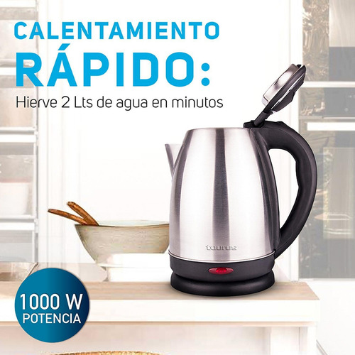 Hervidor Electrico, Taurus Caronte, Jarra Inoxidable, 2 L Color Plateado