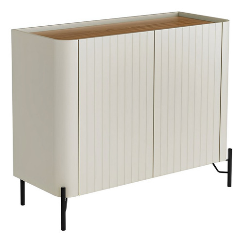 Balcão Buffet 98,5cm P/ Sala Porta Brise 100% Mdf Pés Metal Cor Louro E Luna Com Preto