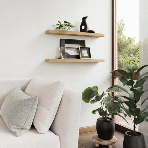 Juego De 2 Estantes Flotantes De Pared De Madera Clara