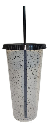 Vaso Reusable Glitter 110 Pzas Cafe Frio Con Popote 24oz