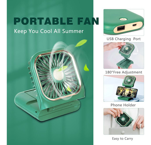 Mini Ventilador Portátil 5 En 1 Recargable Usb Color Verde