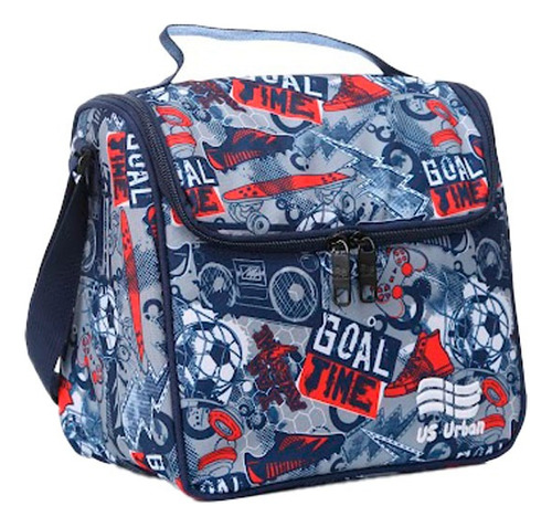 Set 3 Mochila Escolar Carrito Con Lonchera Y Lapicera Balon Futbol Color Gris Diseño De La Tela Estampado