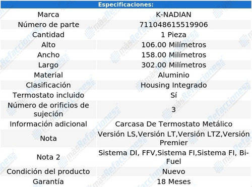 Toma Agua Termostato Aluminio Impala V6 3.6l 14-17 K-nadian