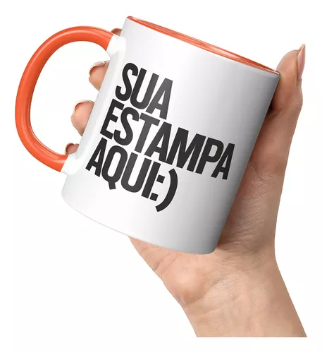 Caneca Porcelana Personalizada com sua ideia Alças Brancas e