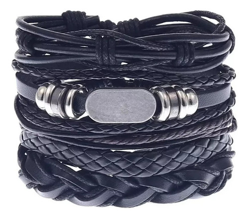 Pulsera Hombre Conjunto 5 En 1 Cuero Sintético Dije Clasico