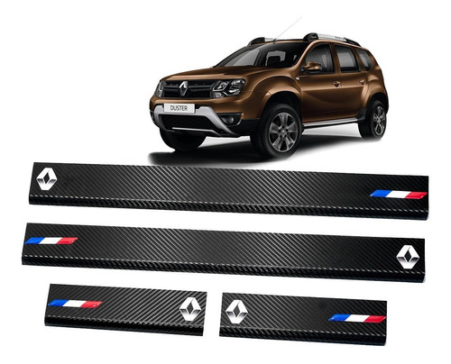 Cubre Zocalos Simil Carbono P/ Renault Duster Logo + Bandera