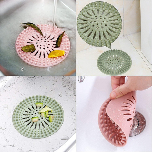 Imagen 6 de 10 de Set X 3 Rejilla Silicona Atrapa Pelos Bañera Basura Cocina