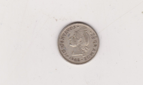 Moneda Dominicana 10 Centavos Plata Año 1942 Muy Bueno