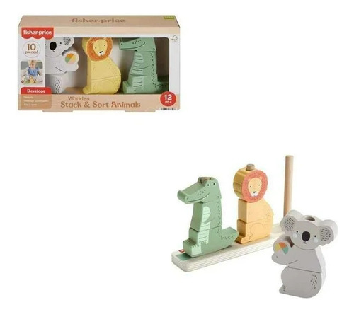 Juguete Para Bebé Fisher Price Animalitos Apilable De Madera Color Amarillo Verde Blanco