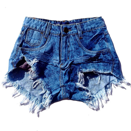 Shorts Jeans Feminino Desfiado Manchado Cintura Alta St013