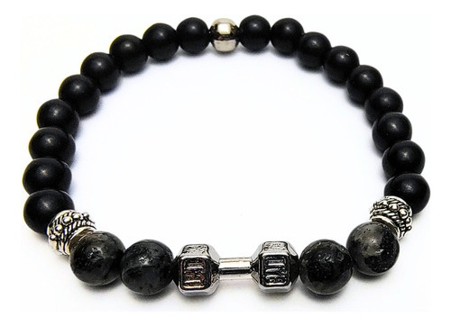 Pulsera De Hombre Onix + Labradorita + Dije Mancuerna Niqu 