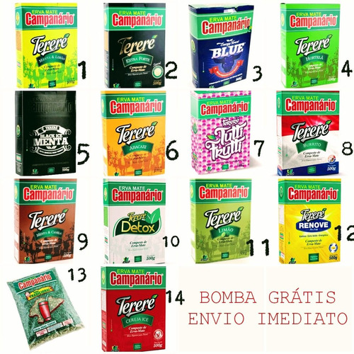 Pack 12 Pacotes De Erva Mate Tereré Campanário Sabores+bomba