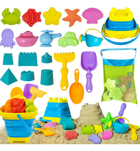 Juguetes De Playa 21 Piezas Con Bolsa De Malla Y Cubo Plegab