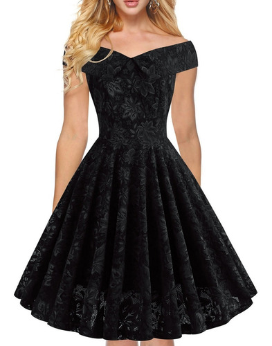 Vestido De Fiesta Elegante De Lujo Encajes Negro 117