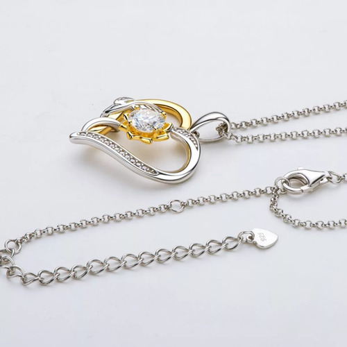 Collar Plata Fina 925 Corazon Girasol Moissanita Baño Oro Con Caja