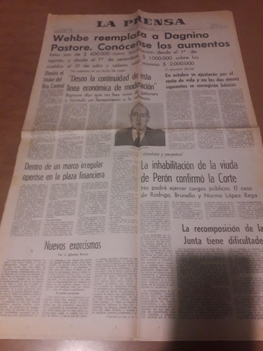 Diario La Prensa 25 08 1982 Isabel Perón López Rega Wehbe 