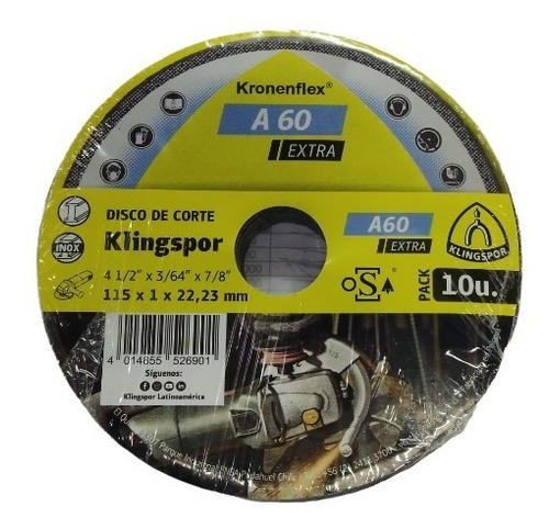 Pack 10 Disco Fino Klingspor A60 4 1/2 X 1mm
