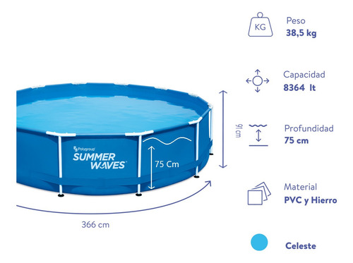 Imagen 2 de 6 de Pileta Estructural Redonda Summer Waves Con Capacidad 8364 Lts X 3.66m De Diametro X 0.91m De Alto Con Bomba Escalera Y Accesorios