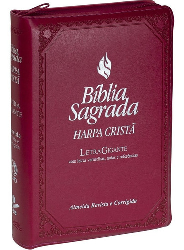 Bíblia Sagrada Letra Gigante C/ Harpa - Capa Zíper Vinho