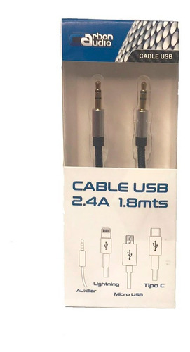 Paquete 5 Pz Cable Auxililar Carbon Audio 3.5mm Ca01800et