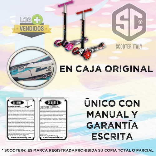 Imagen 5 de 9 de Monopatin Scooter 4 Ruedas Graffiti Luz + Casco + Proteccion
