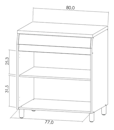 Balcão Cozinha Modular Simone Mendes 80cm 2 Portas 1 Gaveta MDF Nesher Cor Carvalho