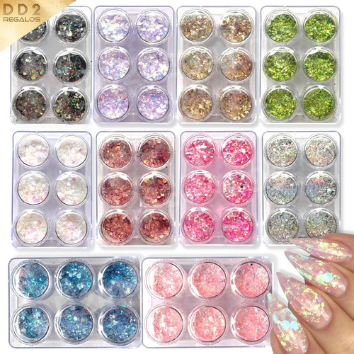 Set 6 Glitter Decoración Uñas Esculpidas X6 Unidades Oferta