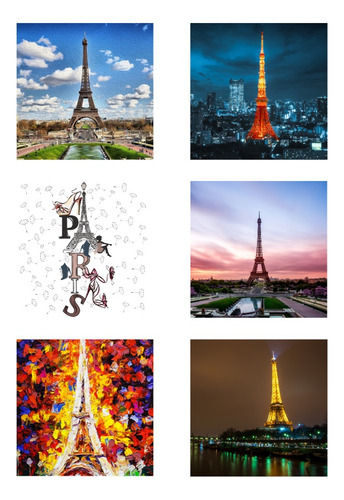 6 Imanes Para Refrigerador Torre Eiffel 5x5cm Ciudad París 1 Varios Torre Eiffel
