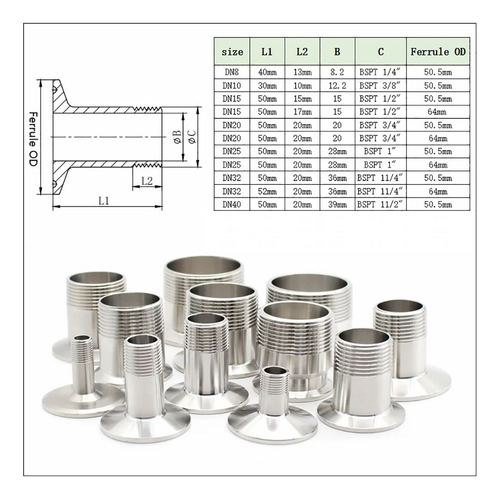 1 Peça De Adaptador Tri Clamp 1/4 3/8 1/2 3/4 1 Triclamp