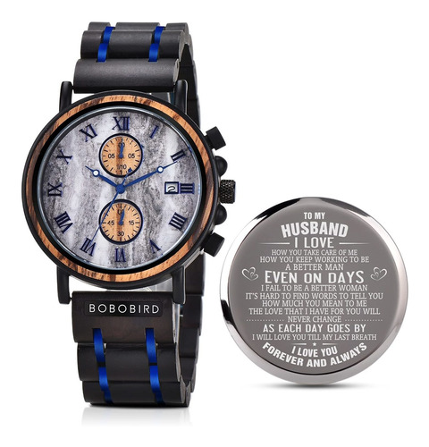 Reloj Hombre Bobo Bird Gt073-2a Cuarzo Pulso Azul  Negro En