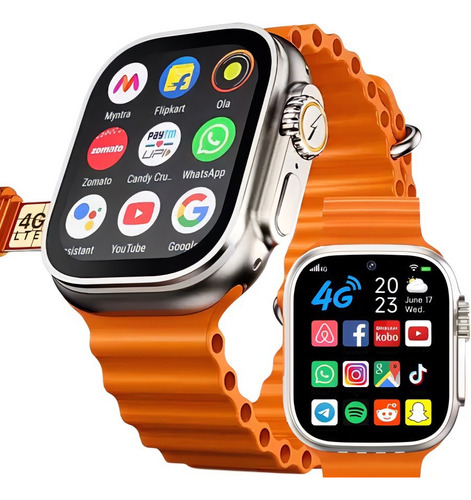 Smartwatch Relógio Horizon 4g C/chip Wi-fi Gps 16gb 2gb Ram Caixa Prateado Pulseira Laranja Bisel Prateado Desenho Da Pulseira Mesh
