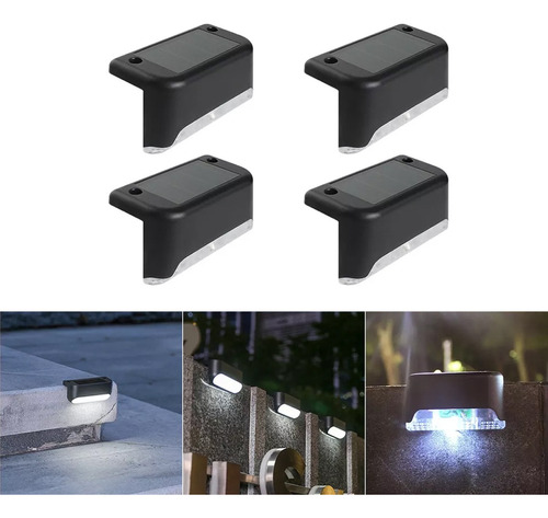 4 Pcs Lámpara Luz Solar Exterior Jardín Escalera Tierra Led