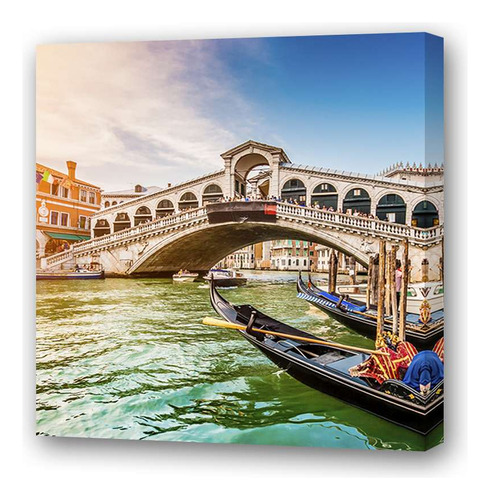 Cuadro 20x20cm Paisaje Italia Venecia Gondola Puente