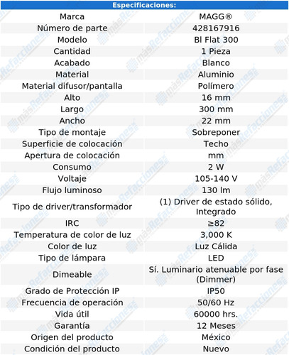 Lampara Sobreponer 30cm 2w Luz Amarilla Flat Magg L6443-1e0