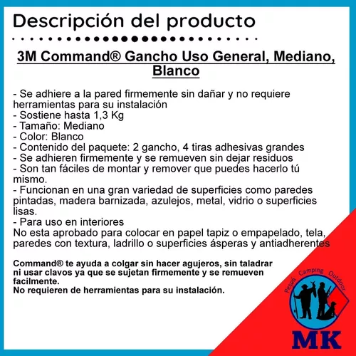 Gancho Adhesivo 3M™ Command® Uso General, Grande, Blanco