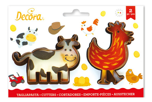 Set De 2 Cortadores Galletas Plástico Vaca Y Pollo